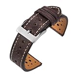 TACTICAL FROG 22 mm Leather Watch Band for Men, Waxed-look Brown Rally-Style Watch Strap, Perforated Replacement Strap, Vintage Leather Strap for Chronograph Field Watches