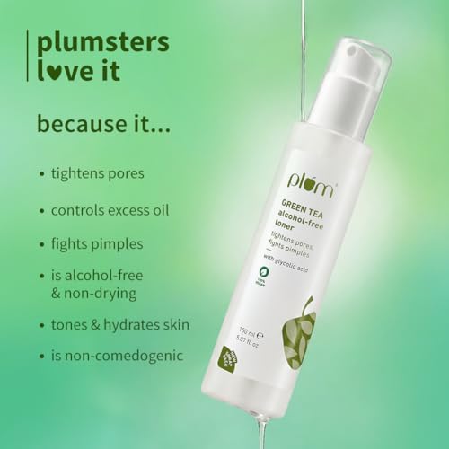 Image of Plum Green Tea Face Toner For Oily, Acne-Prone Skin | With Glycolic Acid | Alcohol-Free | Fights Pimples | Tightens Pores | Controls Oil | Gently Exfoliates Dead Skin Cells | Women & Men | 150ml