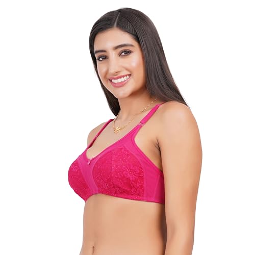 Image of Lace Non Padded Bra in B, C and D Cup for Women - Made of Pure Cotton Full Coverage Over Size Non Wired Pushup Soft Cup for T-Shirt Saree Dress Sports Garment for Daily Use Everyday