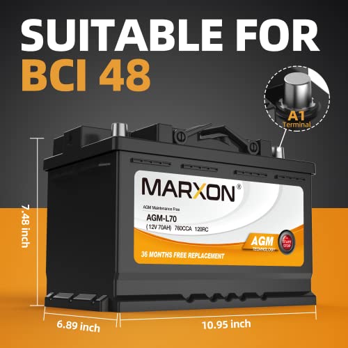 MARXON Group 48 H6 L3 Car Battery 12v 70AH 760CCA AGM Maintenance Free - Image 4