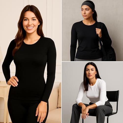 Valko Camiseta Termica Mujer Manga Larga – Camiseta Interior Suave y Elástica con Interior Afelpado – Ropa Termica Mujer Invierno (Vison, S)