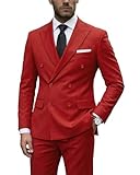 YND Men's 2 Piece Suit, Double Breasted Slim Fit Jacket Pants Set and Tie, Party Prom Dinner Wedding Blazer Tuxedo & Trousers, Red