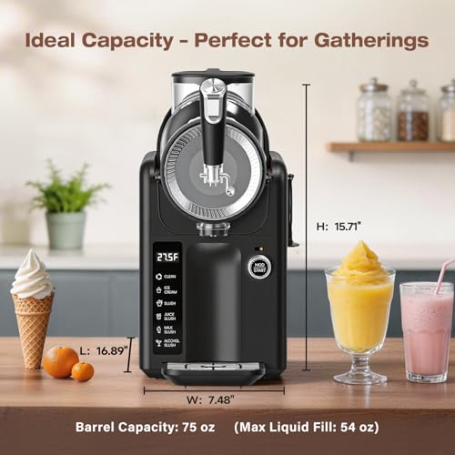 SYINTAO Slushie Machine No Ice Needed, 2-in-1 Frozen Drink & Soft Serve Ice Cream Maker, 75oz Self-Chilling Slushy Maker with 5 Presets, LED Display & Auto Clean for Home & Party (Black) - Thumbnail 5