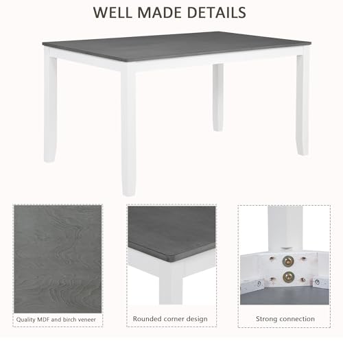 Image of Harper & Bright Designs 6-Piece Dining Set for 6, Modern Wood Kitchen Table Set with Upholstered Chairs and Bench, Space-Saving 58.5 inch Table for Dining Room, Kitchen, or Living Space
