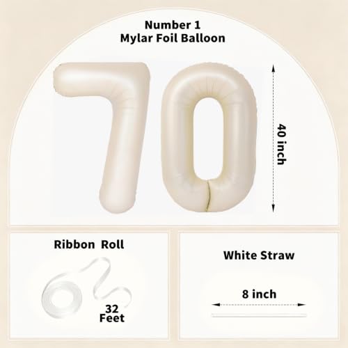 Image of Number Balloons for Birthday Decorations - 40 Inch Large Party Balloons 70, Cream Foil Number Balloons for Boys Girls, Balloons for Party Supplies