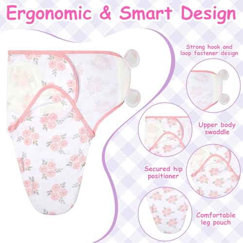 Image of Ramede 6-Pack Preemie Baby Swaddle Blankets with Hats, Breathable 100% Cotton Baby Swaddles, Suitable for Preemie Babies and Newborns, Soft Cotton, Adjustable(Flower,Pink and Green)
