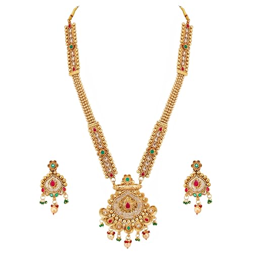 Gold-Plated Meenakari Long Necklace Set With Earrings | Traditional Ethnic Jewelry For Women & (660-G2Sr-175-Grrg)_5679