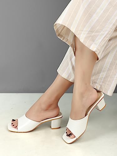 Image of Denill Women's Slip-On Heeled Sandals Square Toe, Textured Upper & Non-Slip Sole