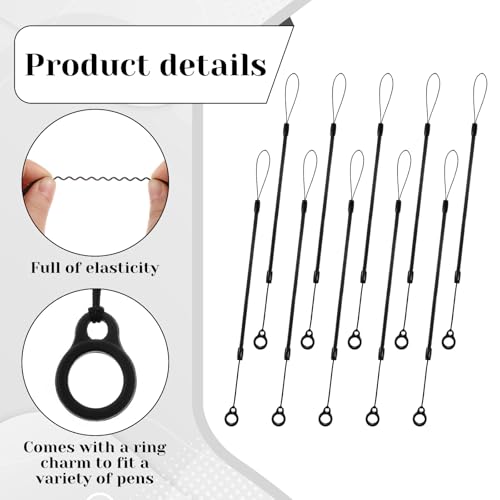 Image of 10 PCS Pen Leash, Elastic Retractable Pen Holder Tether, Plastic Retractable Coil Strap Leashes String, Anti-Lose Pens Lanyards with Silicone Ring, Plastic leash for Touch Clipboard Pens