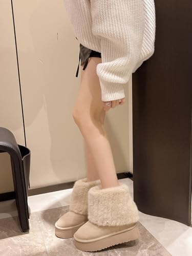 Women's Solid Color Snow Boots, Fashionable Slip-on Plush Lined Winter Boots, Comfortable Mid-calf Boots. Iceland Boots4