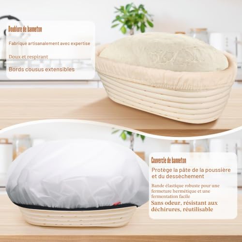 Mispudin Banneton pour Pain Ovale 28cm, 700g Pâte, Rotin Naturel Ensemble – vue 6
