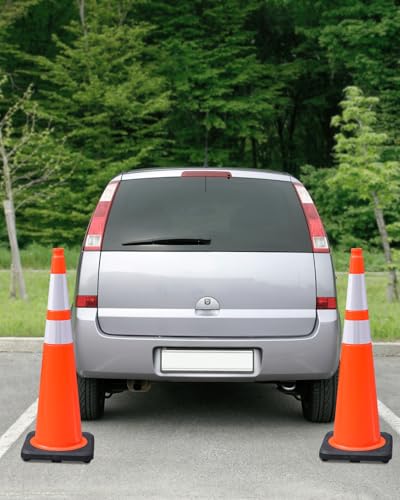 OranLite 6 Pack 36" Inch Large-Sized Orange PVC Traffic Cones, Heavy Black Base, Parking Lot Cones Structurally Stable Weatherproof Road Construction Safety Cones (6, Orange, 36" Extra Large)
