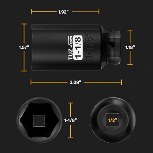 Image of 1 /2 Inch Drive 1-1 /8 Inch Deep SAE Impact Socket,CR-MO,6 Point Radius Corner Design,Square Chamfered Opening,Axle Nut Impact Grade Socket for Easy Removal