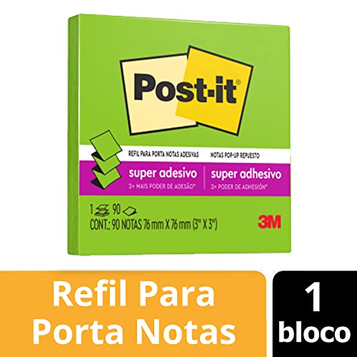 Post-it 3M, Bloco de Notas Adesivas Refil, 76 mm x 76 mm, 90 folhas - Verde Lima