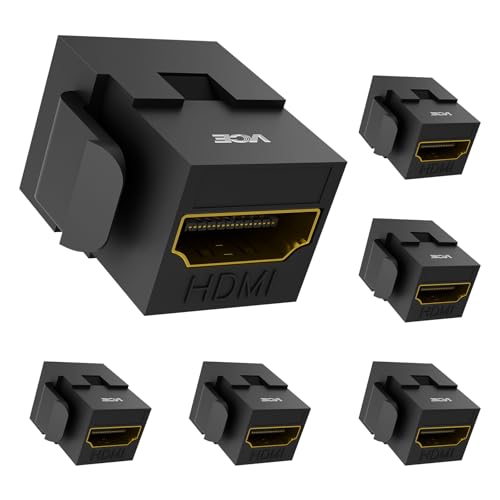 VCE HDMI Keystone Jack 6-Pack, 4K HDMI Female to Female Adapter Coupler Snap-in for Keystone Wall Plate, Black