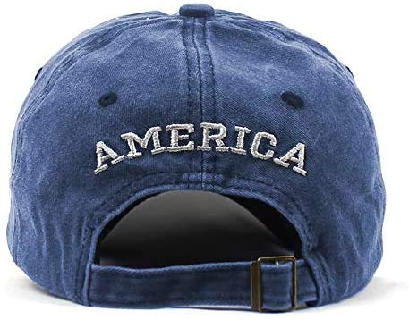 Uphily American Flag Embroidered Washed Cotton Baseball Cap (Blue) #TOP4