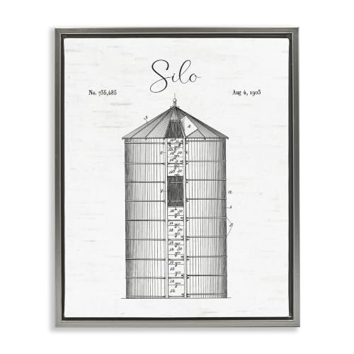Rustic Silo Blueprint Farmhouse, 16 x 20 Inch Canvas in Floater Frame