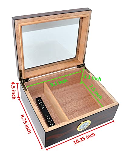Ducihba Cigar Humidors Storage 25-50 Cigars Case, Tempered Glass Top Display, Handcraft Spanish Cedar Wood Desktop Cigar Box With Divider, Humidifier And Hygrometer, Gift For Man, Macassar Brown #TOP4
