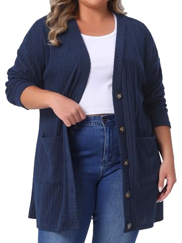 Agnes Orinda Plus Size Cardigans for Women Button V Neck Long Sleeve Lightweight Soft Knit Cardigan with Pockets2