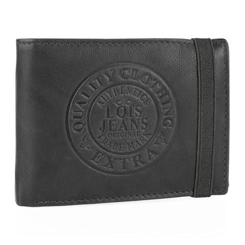 Lois - Cartera de Piel para Hombre - Cartera Hombre Piel con Monedero Interior y Tarjetero, diseño Slim, Cuero auténtico, Regalo Elegante. Proteccion RFID, Negro