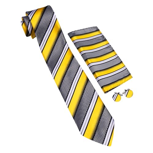 Image of Barry.Wang Mens Tie Set Plaid Check Neckties Formal Business Wedding Luxury Pocket Square Cufflinks