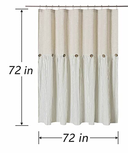 Dosly Idées Linen Button Farmhouse Beige Shower Curtain,Linen And Cotton Woven Fabric,Pleated Gray Stripe,Country Style,72X72 In #TOP4