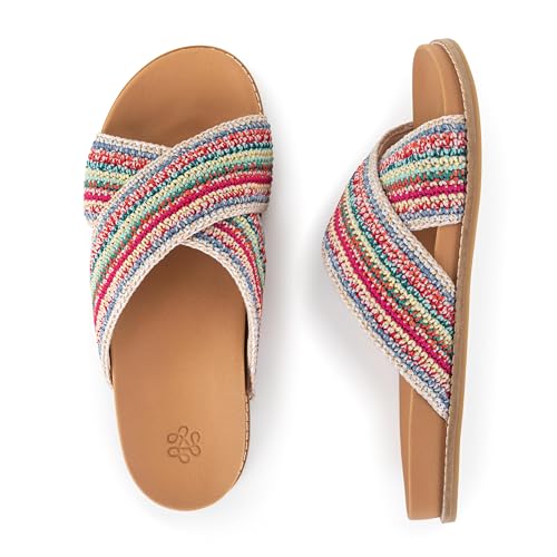 Image of The Sak Penelope Slide Sandal - Women's Flat Fashion Slides with Soft Cushion Sole -Hand Crochet Slip On Sandals For Everyday