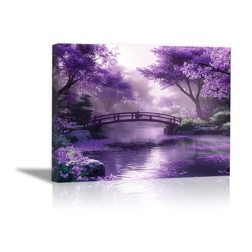 Tableau abstraite toile pont violet avec finition premium encadree et design bucolique