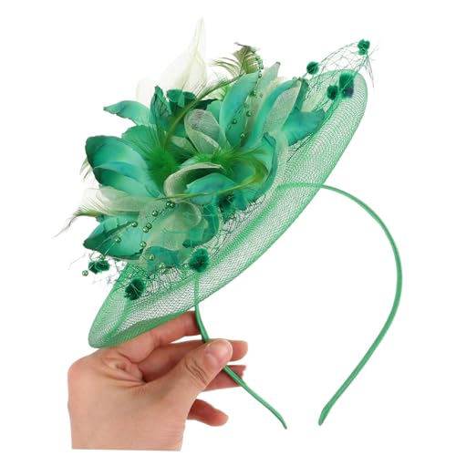 Chapeau de mariée vert en polyester de qualité supérieure et plumes naturelles