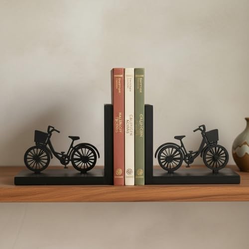 Image of eCraftIndia Wooden Book End with Bicycle Showpiece for Home Decor Office Table | Gift for Housewarming Birthday