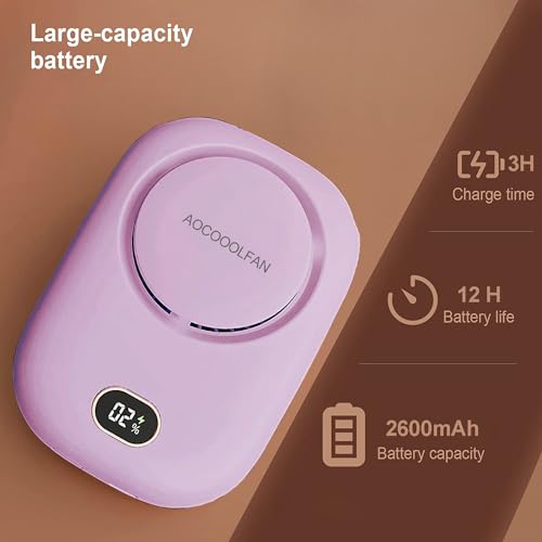 Image of Portable Neck Fan, Mini Small Personal Handheld Fan USB Rechargeable 3 Speed for Girls Boys Woman Eyelash Travel Home Office Outdoor (purple)