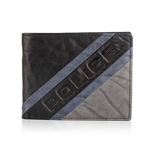 Image of Police Men's Genuine Leather Slim RFID Blocked Wallet with 6 Card Slots, 2 Currency Compartments, 2 Slip-in Pockets | Gifts for Gents - Black /Navy /Stone