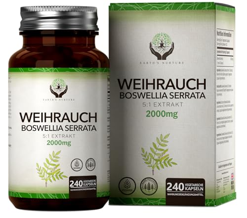 EN Weihrauchkapseln | Weihrauchkapseln Hochdosiert 240 Kapseln - Weihrauch 2000mg pro Kapsel | Boswellia Serrata | Milch-, Allergen- und Glutenfrei | Hergestellt in ISO Zertifizierten Betrieben