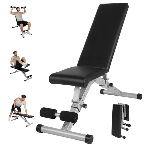 ALLINLIFE Banco de Pesas Ajustable Plegable 200KG – Banco Musculación Multifunción con 13 Posiciones, Respaldo Regulable y Entrenamiento en Casa