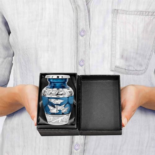 Image of Trupoint Memorials Cremation Urns for Human Ashes for Male or Female, Funeral Memorial Urns for Men & Women, Blue Birds, 1 Keepsake