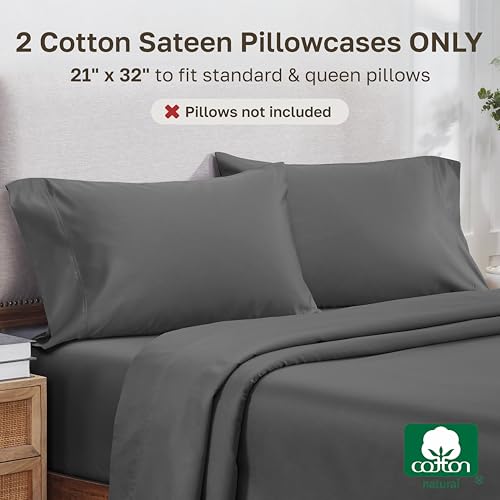 Image of California Design Den 800 Thread Count 2-Pack Queen Size Pillow Cases, Grey | Soft & Thick 100% Cotton Sateen Backed by Good Housekeeping Seal, Classic Side Opening 4 inch Hem, Fits Standard & Queen Pillows