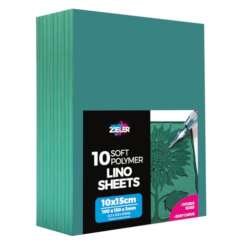 Lino Sheets - Lino Printing Block Sheets - by Zieler - Double-Sided Easy-Carve Soft Lino Block A6 (150x100x3mm) Sheets. Ideal for School or Home - (Pack of 10)