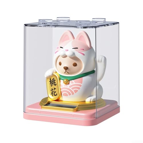 Chat porte-bonheur à énergie solaire - Accessoire de voiture avec mouvement automatique du bras oscillant - Figurine en plastique pour décoration de bureau (C)