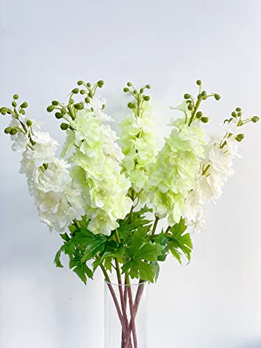 YalzoneMet 3Pcs Light Green Delphinium Artificial Flower Long Stem for Tall Vase 31.5'' Real Touch Fake Larkspur Latex Big Delphinium for Home Decor Floor Vase Flora Table Centerpiece