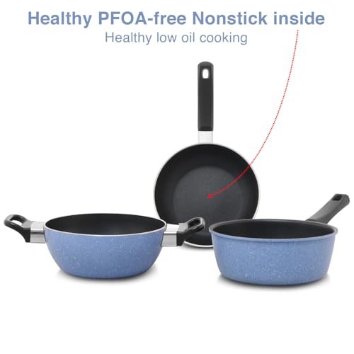 Image of Hawkins Quik Nonstick Induction 4 Piece Cookware Set of Deep Kadhai, Frying Pan, Saucepan and Stainless Steel Lid | Kitchen Gift Pack | Grey (IQGP1)