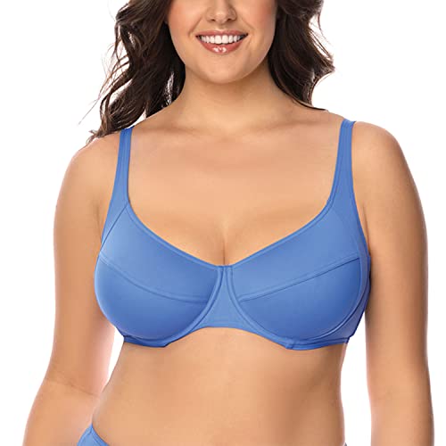 Vivisence Top De Bikini De Copa Blanda para Mujeres 3216, Azul Celeste,120D