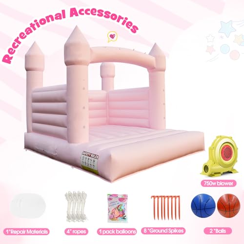 13.8FT White Bounce House Jump Castle for Kids, 100% PVC Indoor Outdoor Inflatable Bounce House, Heavy Duty 750W Air Blower Commercial Bounce House with 2 Balls, Self-Decorated for Party - Image 4