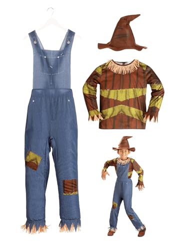 Fun Costumes Iconic Scarecrow for Kids - Polyester Shirt Overalls Hat Raffia Straw Patchwork Print Elastic Waist 2T/4T