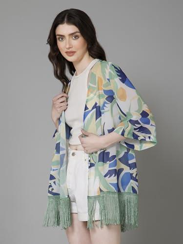 Image of PURYS Floral Print Shrug for Women | Lightweight Georgette Kimono| Versatile Casual Shrug for Layering and Summer Fashion