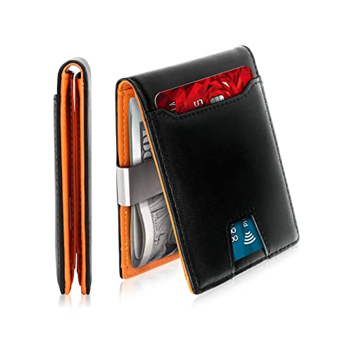 LifeImpree Slim Wallet for Men with 8 Slots,Genuine Leather Men's RFID Wallet - Minimalist Wallet,Front Pocket Removable Money Clip Wallet with ID Window Gift Box