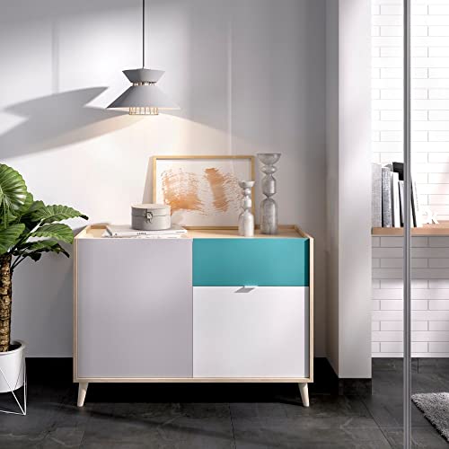 Mobelcenter-Mueble-Aparador-Nova-2-Puertas-1-Cajon-Buffet-Moderno-Armario-Auxiliar-Comedor-Color-Blanco-Natural-Esmeralda-y-Gris-Medidas-Ancho-105-cm-x-Fondo-43-cm-x-Alto-75-cm-1342