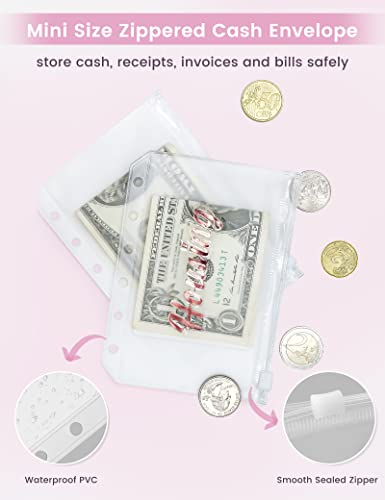 Zreal A7 Budget Binder With 12 Cash Envelopes, Money Organizer For Cash, Hot Pink Mini Binder Wallet For Cash Stuffing Binder, Money Saving Book, Cash Envelopes For Budgeting #TOP4