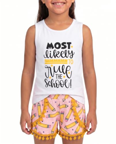 Image of Unique Baby Girls Toddler Big Kid Sleeveless Tank with Pom Pom 2pc Shorts Set Outfit