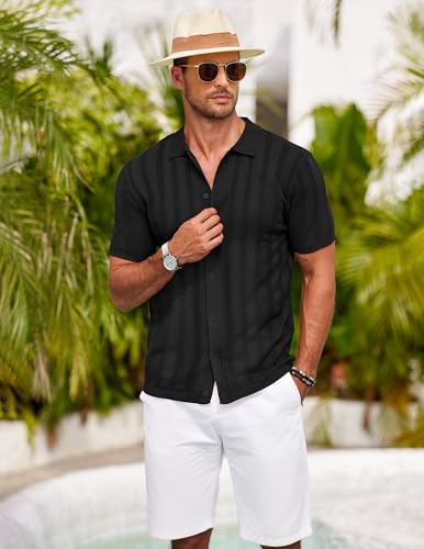 COOFANDY Men's Knit Polo Shirt Vintage Button Down Shirt Short Sleeve Hawaiian Shirt 2025 Summer Fashion Beach Shirts2
