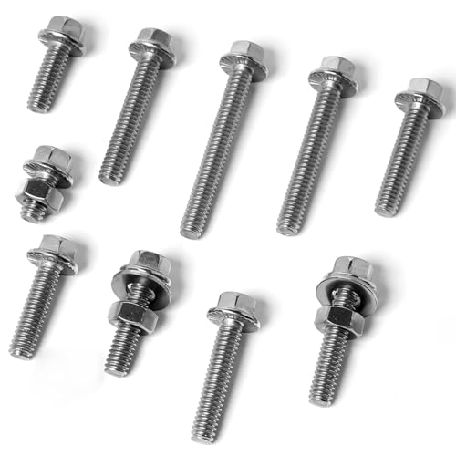 Image of 1 /4-20 Flange Hex Bolts Screws Hex Nuts Flat Washers Kit, Stainless Steel 304, Fully Threaded Hex Bolt 1 /4-20 x 1 /2 inch 3 /4 inch 1 inch 1-1 /4 inch 1-1 /2 inch 1-3 /4 inch 2 inch Length